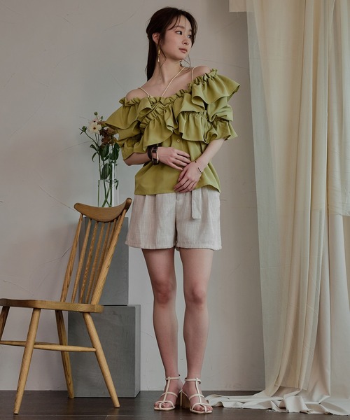 mideal(マイディール)の「2way frill blouse / 2wayフリルブラウス(シャツ/ブラウス・レディース・ライトグリーン/ホワイト/ブラック・FREE)」の7枚目の写真