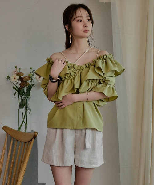 mideal(マイディール)の「2way frill blouse / 2wayフリルブラウス(シャツ/ブラウス・レディース・ライトグリーン/ホワイト/ブラック・FREE)」の8枚目の写真