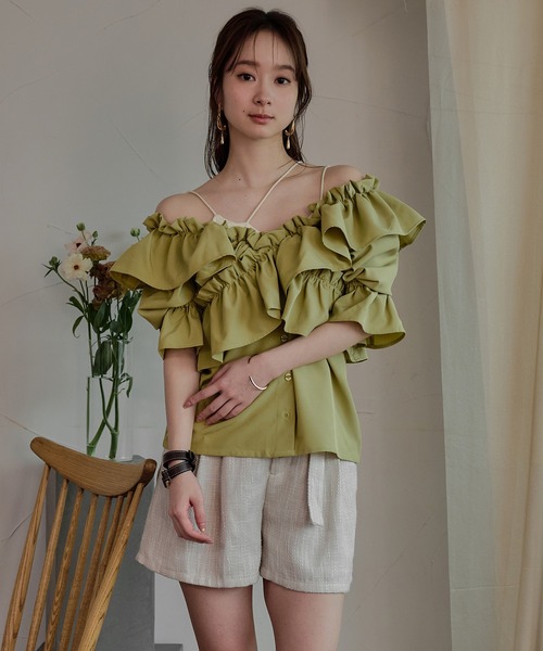 mideal(マイディール)の「2way frill blouse / 2wayフリルブラウス(シャツ/ブラウス・レディース・ライトグリーン/ホワイト/ブラック・FREE)」の9枚目の写真