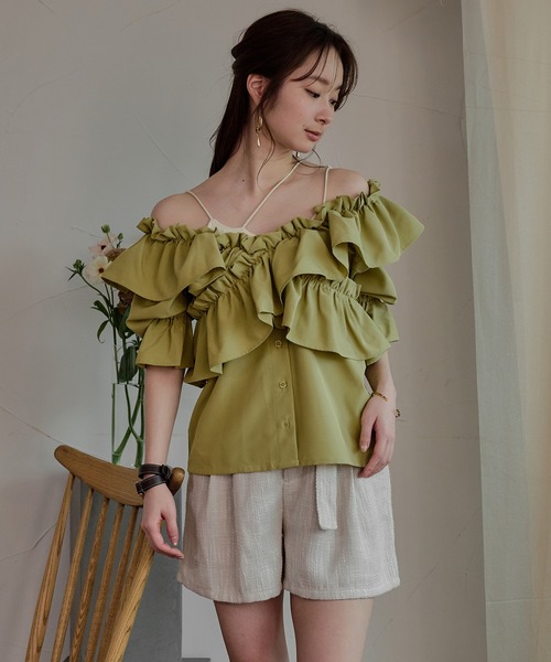 mideal(マイディール)の「2way frill blouse / 2wayフリルブラウス(シャツ/ブラウス・レディース・ライトグリーン/ホワイト/ブラック・FREE)」の6枚目の写真