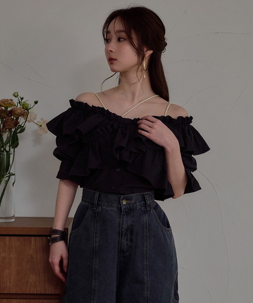 mideal(マイディール)の「2way frill blouse / 2wayフリルブラウス(シャツ/ブラウス・レディース・ライトグリーン/ホワイト/ブラック・FREE)」の4枚目の写真