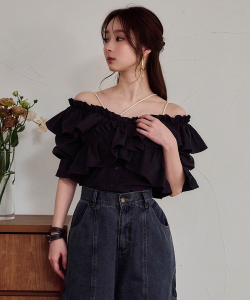 mideal（マイディール）の「2way frill blouse / 2wayフリルブラウス（シャツ/ブラウス・レディース・ライトグリーン/ホワイト/ブラック・FREE）」の5枚目の写真