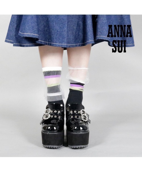 ANNA SUI(アナスイ)の「マルチボーダーチュールソックス(ソックス/靴下・レディース・オフホワイト/杢グレー/ネイビー・22.5~24.5cm)」の6枚目の写真