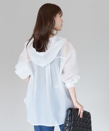 PREFERIR（プレフェリール）の「フード付きシアーシャツブラウス / シアーパーカー 羽織り 体型カバー 軽羽織り（パーカー）」