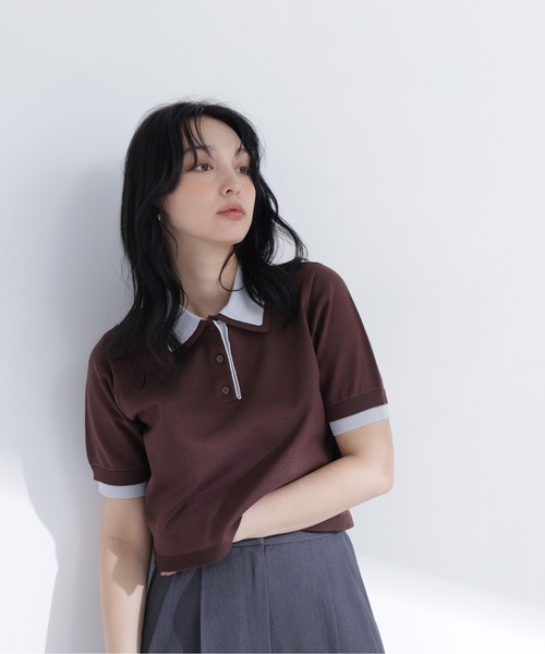NATURAL BEAUTY BASIC（ナチュラルビューティーベーシック）の「ダブルカラーポロニット（ポロシャツ・レディース・ピンク系その他2/ブラウン系その他/ブラック系その他2・ﾌﾘ-）」の6枚目の写真