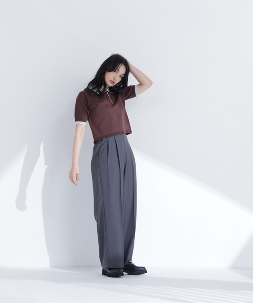 NATURAL BEAUTY BASIC（ナチュラルビューティーベーシック）の「ダブルカラーポロニット（ポロシャツ・レディース・ピンク系その他2/ブラウン系その他/ブラック系その他2・ﾌﾘ-）」の7枚目の写真