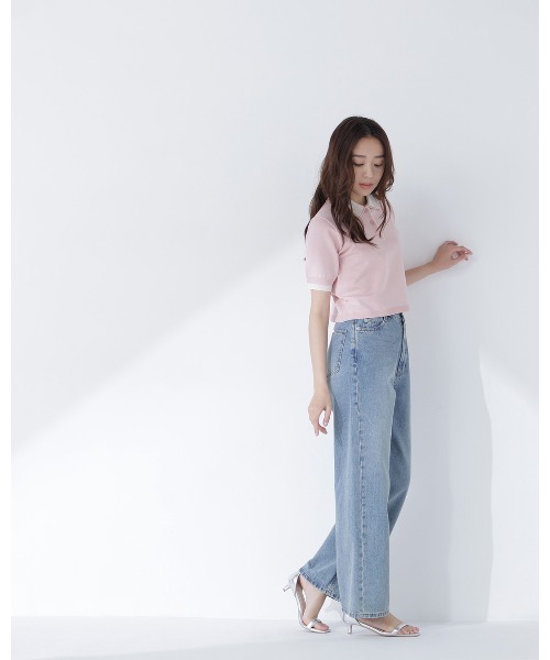 NATURAL BEAUTY BASIC（ナチュラルビューティーベーシック）の「ダブルカラーポロニット（ポロシャツ・レディース・ピンク系その他2/ブラウン系その他/ブラック系その他2・ﾌﾘ-）」の8枚目の写真