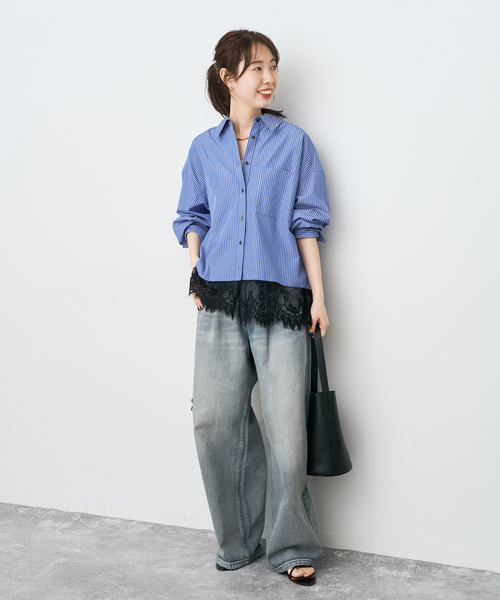 Spick and Span / スピックアンドスパン | 2021AW | タイプライターフーディーシャツ | F | ネイビー | レディース Spick & Span（スピックアンドスパン）の「#タイプライターフーディー