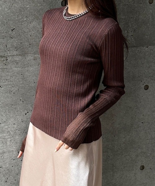 CIEL'AIR（シエルエアー）の「LINEN TOUCH RANDOM RIB PO（ﾘﾈﾝﾀｯﾁﾗﾝﾀﾞﾑﾘﾌﾞﾌﾟﾙｵｰﾊﾞｰ）（ニット/セーター・レディース・アイボリー/ブラウン・FREE）」の10枚目の写真