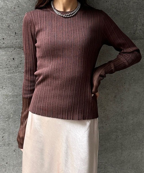 CIEL'AIR（シエルエアー）の「LINEN TOUCH RANDOM RIB PO（ﾘﾈﾝﾀｯﾁﾗﾝﾀﾞﾑﾘﾌﾞﾌﾟﾙｵｰﾊﾞｰ）（ニット/セーター・レディース・アイボリー/ブラウン・FREE）」の6枚目の写真