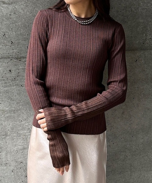 CIEL'AIR（シエルエアー）の「LINEN TOUCH RANDOM RIB PO（ﾘﾈﾝﾀｯﾁﾗﾝﾀﾞﾑﾘﾌﾞﾌﾟﾙｵｰﾊﾞｰ）（ニット/セーター・レディース・アイボリー/ブラウン・FREE）」の12枚目の写真