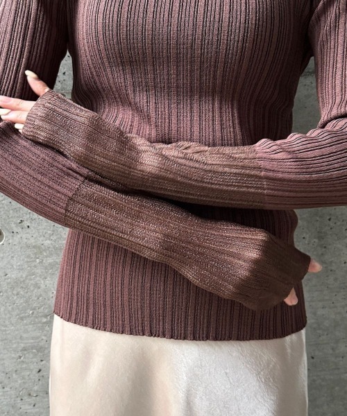 CIEL'AIR（シエルエアー）の「LINEN TOUCH RANDOM RIB PO（ﾘﾈﾝﾀｯﾁﾗﾝﾀﾞﾑﾘﾌﾞﾌﾟﾙｵｰﾊﾞｰ）（ニット/セーター・レディース・アイボリー/ブラウン・FREE）」の4枚目の写真