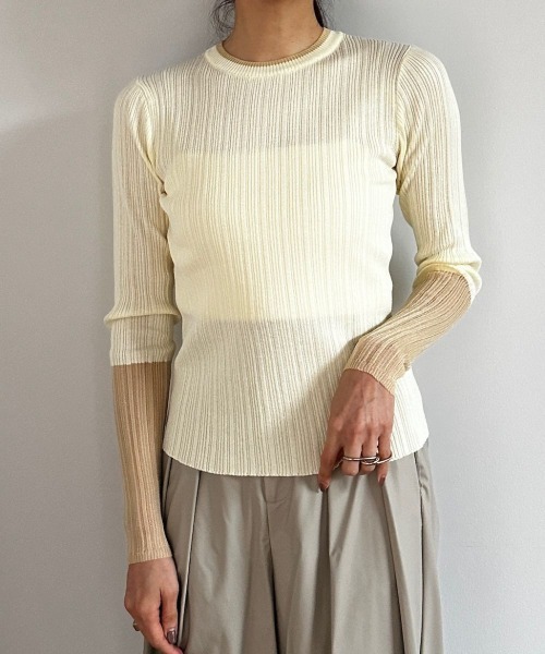 CIEL'AIR（シエルエアー）の「LINEN TOUCH RANDOM RIB PO（ﾘﾈﾝﾀｯﾁﾗﾝﾀﾞﾑﾘﾌﾞﾌﾟﾙｵｰﾊﾞｰ）（ニット/セーター・レディース・アイボリー/ブラウン・FREE）」の22枚目の写真