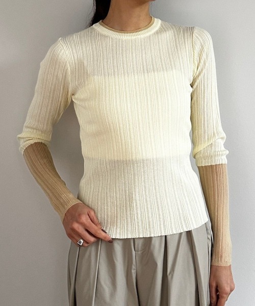 CIEL'AIR（シエルエアー）の「LINEN TOUCH RANDOM RIB PO（ﾘﾈﾝﾀｯﾁﾗﾝﾀﾞﾑﾘﾌﾞﾌﾟﾙｵｰﾊﾞｰ）（ニット/セーター・レディース・アイボリー/ブラウン・FREE）」の17枚目の写真