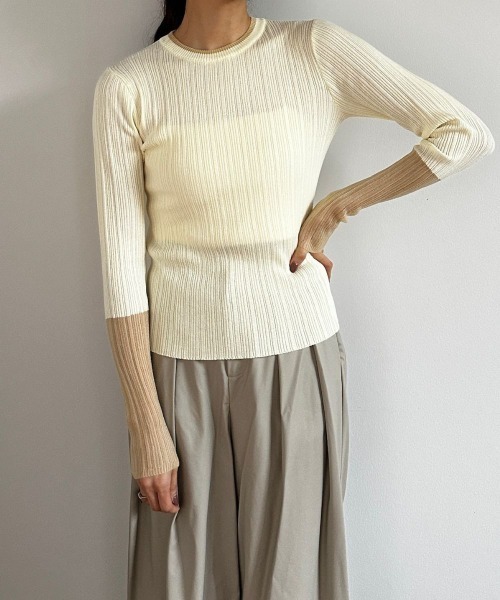 CIEL'AIR（シエルエアー）の「LINEN TOUCH RANDOM RIB PO（ﾘﾈﾝﾀｯﾁﾗﾝﾀﾞﾑﾘﾌﾞﾌﾟﾙｵｰﾊﾞｰ）（ニット/セーター・レディース・アイボリー/ブラウン・FREE）」の20枚目の写真