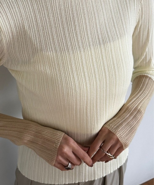 CIEL'AIR（シエルエアー）の「LINEN TOUCH RANDOM RIB PO（ﾘﾈﾝﾀｯﾁﾗﾝﾀﾞﾑﾘﾌﾞﾌﾟﾙｵｰﾊﾞｰ）（ニット/セーター・レディース・アイボリー/ブラウン・FREE）」の16枚目の写真