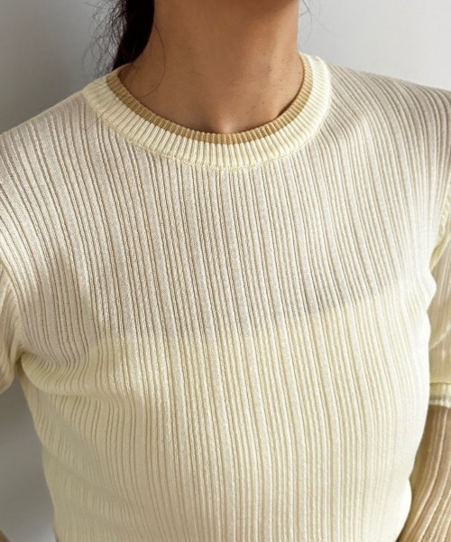 CIEL'AIR（シエルエアー）の「LINEN TOUCH RANDOM RIB PO（ﾘﾈﾝﾀｯﾁﾗﾝﾀﾞﾑﾘﾌﾞﾌﾟﾙｵｰﾊﾞｰ）（ニット/セーター・レディース・アイボリー/ブラウン・FREE）」の15枚目の写真
