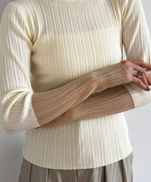 CIEL'AIR（シエルエアー）の「LINEN TOUCH RANDOM RIB PO（ﾘﾈﾝﾀｯﾁﾗﾝﾀﾞﾑﾘﾌﾞﾌﾟﾙｵｰﾊﾞｰ）（ニット/セーター・レディース・アイボリー/ブラウン・FREE）」の14枚目の写真