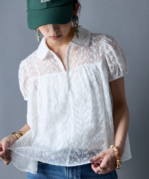 GEVS.（ジェイヴィス）の「パッチワークレースパフスリーブブラウス＜大きいサイズ有＞GEVS.（シャツ/ブラウス・レディース・オフホワイト/ブラック・M/L/LL/3L/4L/5L）」の16枚目の写真