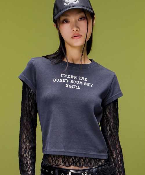 X-girl(エックスガール)の「FADED 2P SET LAYERED TOP(Tシャツ/カットソー・レディース・グレー/ブラック・ONE SIZE)」の1枚目の写真