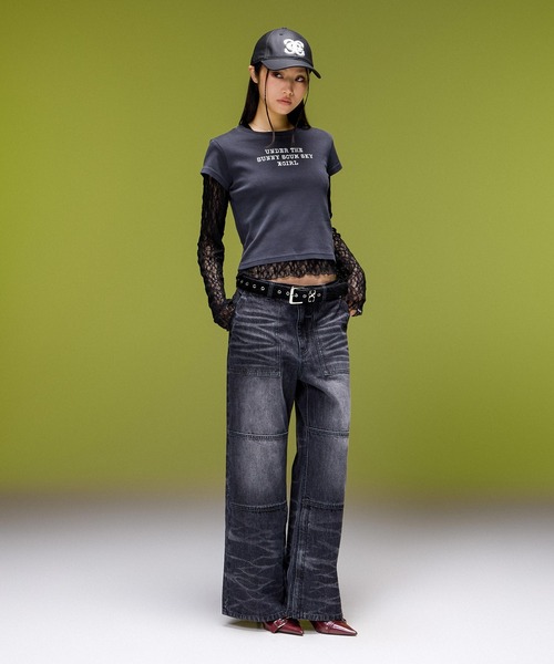 X-girl(エックスガール)の「FADED 2P SET LAYERED TOP(Tシャツ/カットソー・レディース・グレー/ブラック・ONE SIZE)」の18枚目の写真