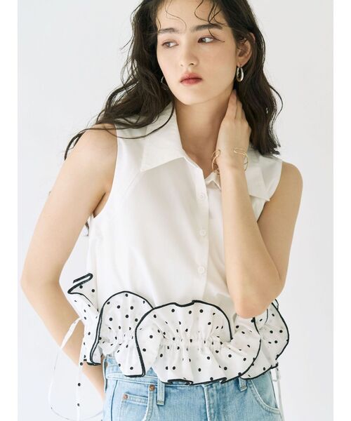 LAGUNAMOON(ラグナムーン)の「ヘムフリルデコレーションブラウス 【夏服】【オフィスカジュアル】(シャツ/ブラウス・レディース・ネイビー/イエロー/ホワイト・FREE)」の8枚目の写真