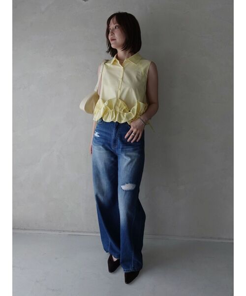 LAGUNAMOON(ラグナムーン)の「ヘムフリルデコレーションブラウス 【夏服】【オフィスカジュアル】(シャツ/ブラウス・レディース・ネイビー/イエロー/ホワイト・FREE)」の22枚目の写真