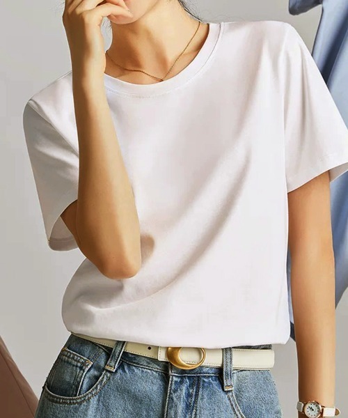 ONEP STAR(ワンピスター)の「クルーネックシンプルTシャツ(Tシャツ/カットソー・レディース・ホワイト/ベージュ/ブラック/グレー・MEDIUM/LARGE)」の7枚目の写真