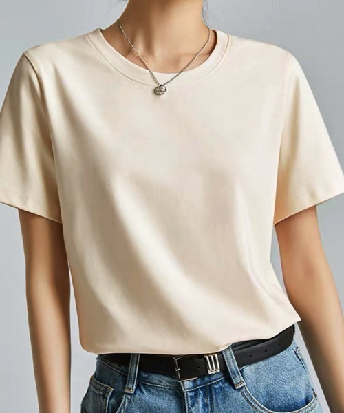 ONEP STAR(ワンピスター)の「クルーネックシンプルTシャツ(Tシャツ/カットソー・レディース・ホワイト/ベージュ/ブラック/グレー・MEDIUM/LARGE)」の11枚目の写真
