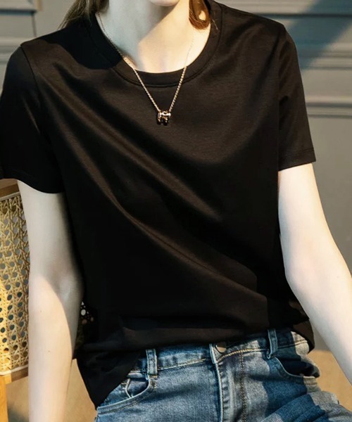 ONEP STAR(ワンピスター)の「クルーネックシンプルTシャツ(Tシャツ/カットソー・レディース・ホワイト/ベージュ/ブラック/グレー・MEDIUM/LARGE)」の12枚目の写真