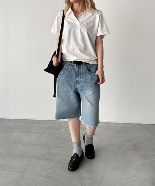 CANAL JEAN（キャナルジーン）の「diggity　ドライコットンポロシャツ（ポロシャツ・レディース・ブラック/ホワイト・ONE SIZE）」の5枚目の写真