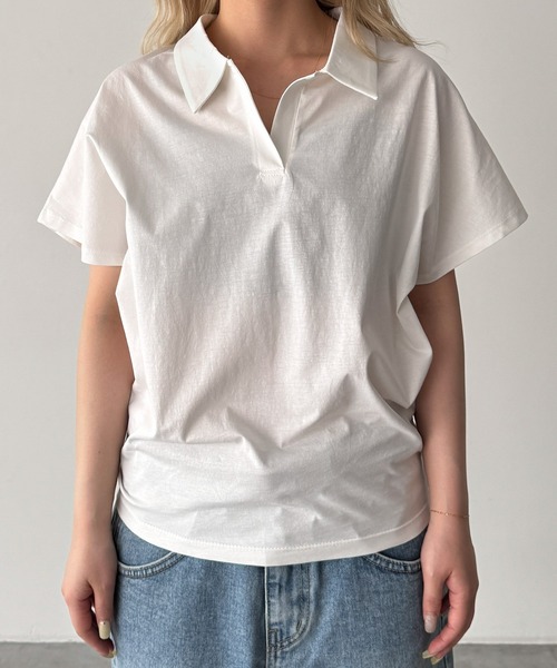 CANAL JEAN（キャナルジーン）の「diggity　ドライコットンポロシャツ（ポロシャツ・レディース・ブラック/ホワイト・ONE SIZE）」の9枚目の写真
