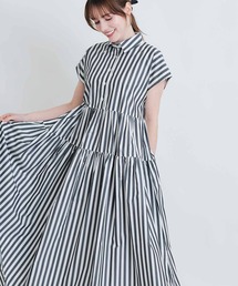PICCIN（ピッチン）の「ストライプティアードショートスリーブワンピース（シャツワンピース）」