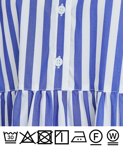 PICCIN(ピッチン)の「ストライプティアードショートスリーブワンピース(シャツワンピース・レディース・ブルー系その他/ブラック系その他・M)」の20枚目の写真