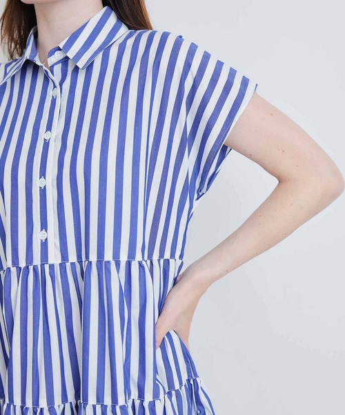 PICCIN(ピッチン)の「ストライプティアードショートスリーブワンピース(シャツワンピース・レディース・ブルー系その他/ブラック系その他・M)」の16枚目の写真