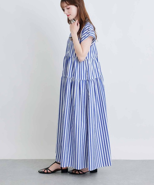 PICCIN(ピッチン)の「ストライプティアードショートスリーブワンピース(シャツワンピース・レディース・ブルー系その他/ブラック系その他・M)」の8枚目の写真