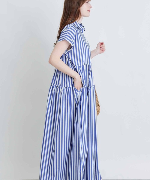 PICCIN(ピッチン)の「ストライプティアードショートスリーブワンピース(シャツワンピース・レディース・ブルー系その他/ブラック系その他・M)」の4枚目の写真