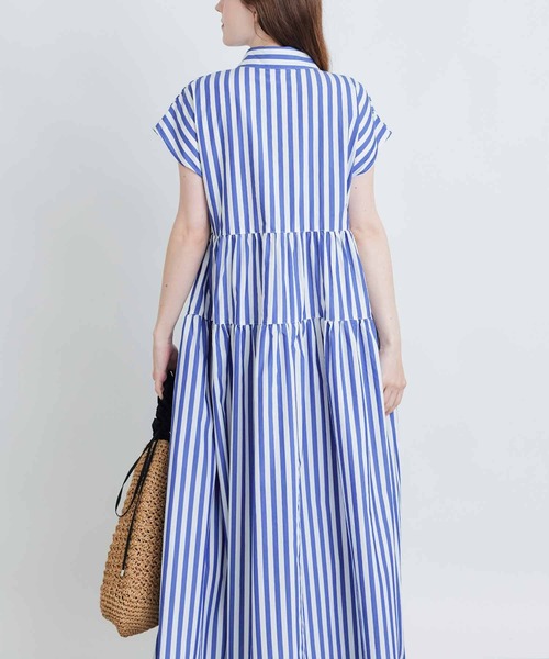 PICCIN(ピッチン)の「ストライプティアードショートスリーブワンピース(シャツワンピース・レディース・ブルー系その他/ブラック系その他・M)」の5枚目の写真