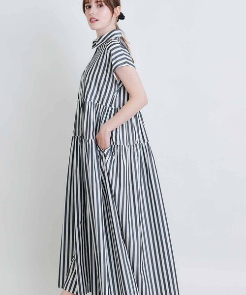 PICCIN(ピッチン)の「ストライプティアードショートスリーブワンピース(シャツワンピース・レディース・ブルー系その他/ブラック系その他・M)」の12枚目の写真