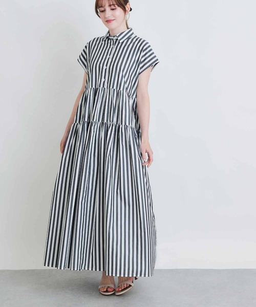 PICCIN(ピッチン)の「ストライプティアードショートスリーブワンピース(シャツワンピース・レディース・ブルー系その他/ブラック系その他・M)」の14枚目の写真