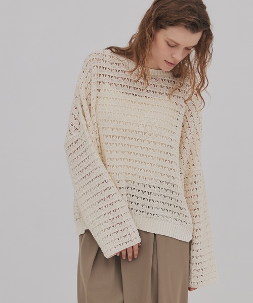 PUBLIC TOKYO（パブリックトウキョウ）の「【2026新作】WASHI ミックスメッシュニット（ニット/セーター・レディース・ホワイト/ブルー・FREE）」の4枚目の写真