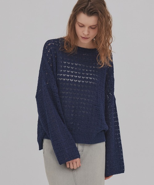 PUBLIC TOKYO（パブリックトウキョウ）の「【2026新作】WASHI ミックスメッシュニット（ニット/セーター・レディース・ホワイト/ブルー・FREE）」の5枚目の写真