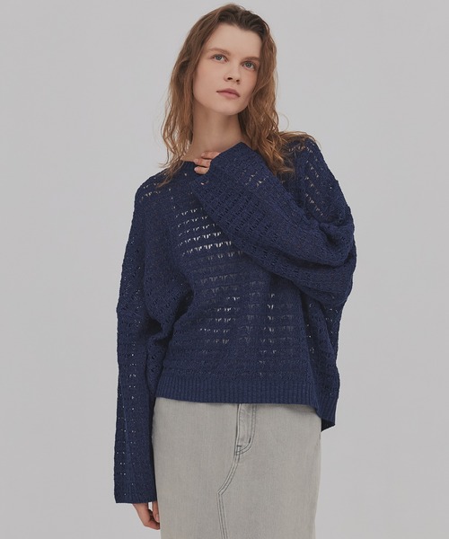 PUBLIC TOKYO（パブリックトウキョウ）の「【2026新作】WASHI ミックスメッシュニット（ニット/セーター・レディース・ホワイト/ブルー・FREE）」の6枚目の写真