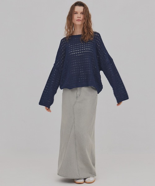 PUBLIC TOKYO（パブリックトウキョウ）の「【2026新作】WASHI ミックスメッシュニット（ニット/セーター・レディース・ホワイト/ブルー・FREE）」の7枚目の写真