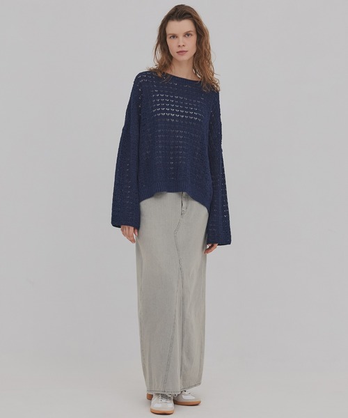PUBLIC TOKYO（パブリックトウキョウ）の「【2026新作】WASHI ミックスメッシュニット（ニット/セーター・レディース・ホワイト/ブルー・FREE）」の9枚目の写真
