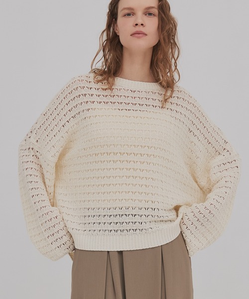 PUBLIC TOKYO（パブリックトウキョウ）の「【2026新作】WASHI ミックスメッシュニット（ニット/セーター・レディース・ホワイト/ブルー・FREE）」の3枚目の写真