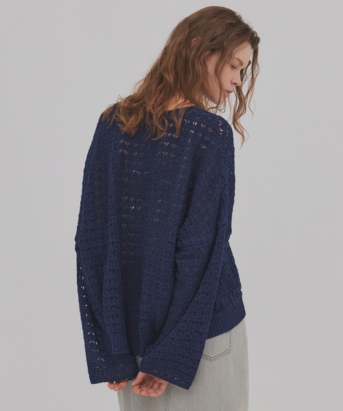 PUBLIC TOKYO（パブリックトウキョウ）の「【2026新作】WASHI ミックスメッシュニット（ニット/セーター・レディース・ホワイト/ブルー・FREE）」の17枚目の写真