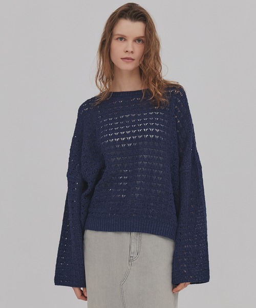 PUBLIC TOKYO（パブリックトウキョウ）の「【2026新作】WASHI ミックスメッシュニット（ニット/セーター・レディース・ホワイト/ブルー・FREE）」の14枚目の写真