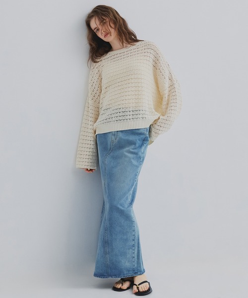 PUBLIC TOKYO（パブリックトウキョウ）の「【2026新作】WASHI ミックスメッシュニット（ニット/セーター・レディース・ホワイト/ブルー・FREE）」の20枚目の写真