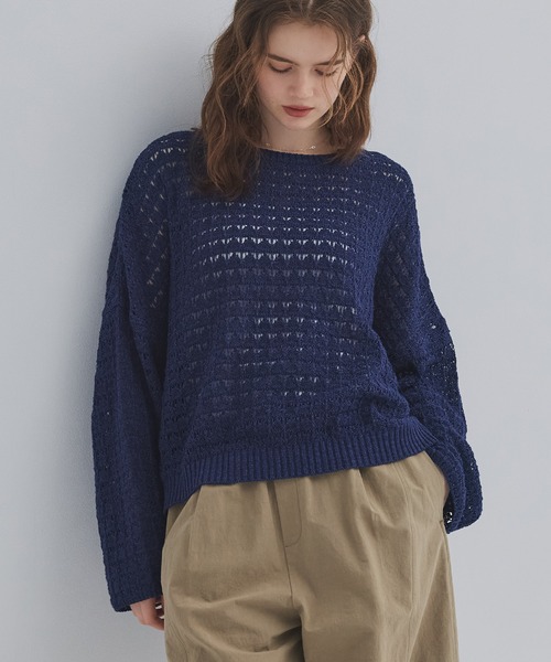 PUBLIC TOKYO（パブリックトウキョウ）の「【2026新作】WASHI ミックスメッシュニット（ニット/セーター・レディース・ホワイト/ブルー・FREE）」の22枚目の写真